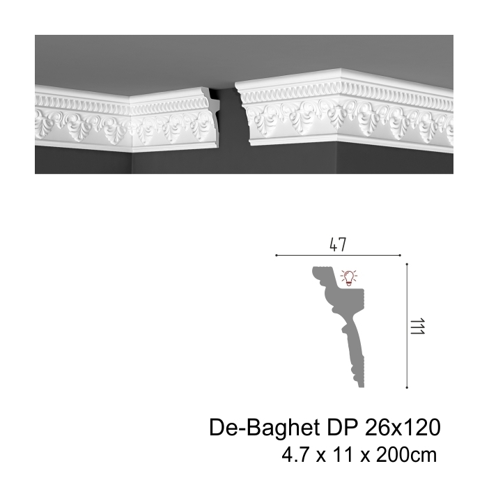 Потолочный плинтус De-Baghet DP 26x120