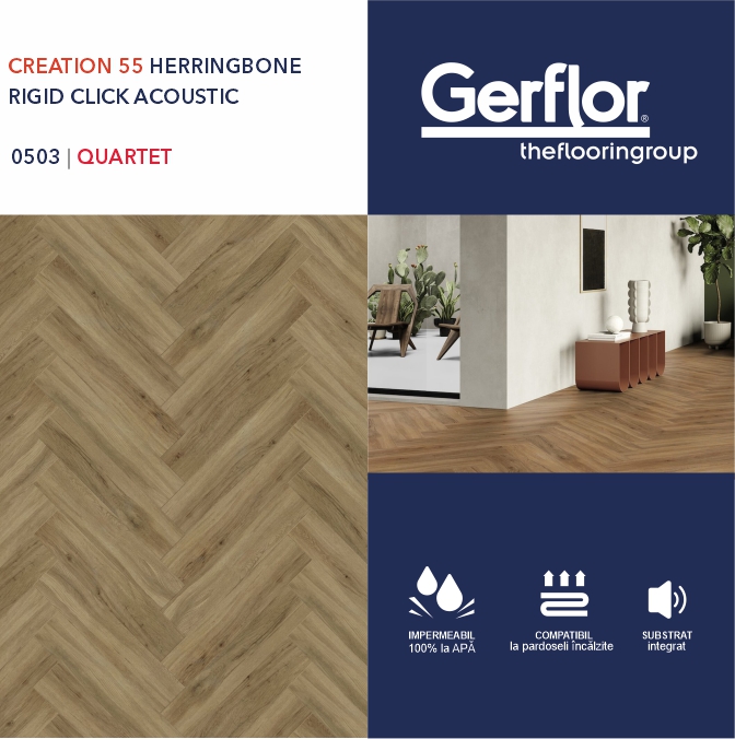 Pardoseala GERFLOR Rigid Acoustic, Creation 55 Herringbone, QUARTET, 0503