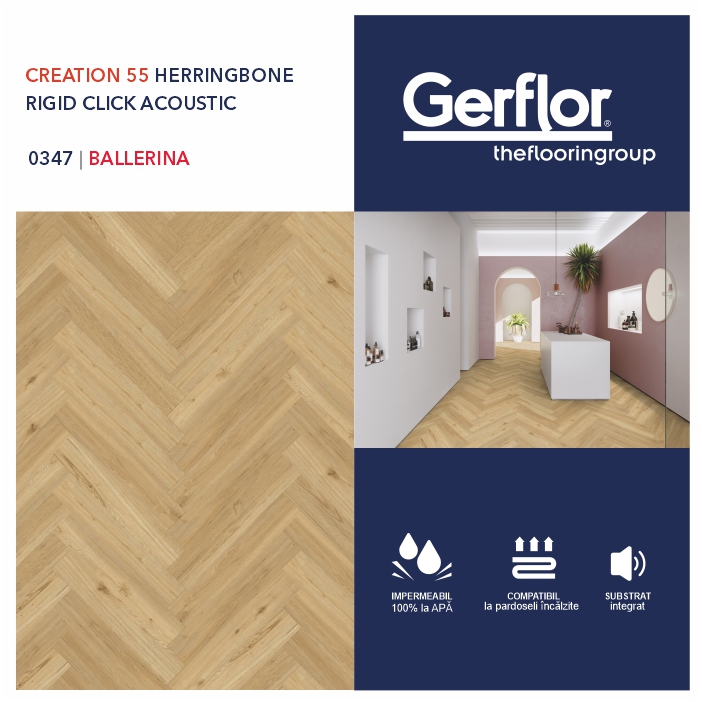 Pardoseala GERFLOR Rigid Acoustic, Creation 55 Herringbone, BALLERINA, 0347