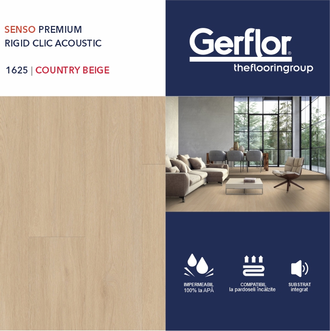 Pardoseala GERFLOR Rigid Acoustic, Senso Premium, COUNTRY BEIGE 1625