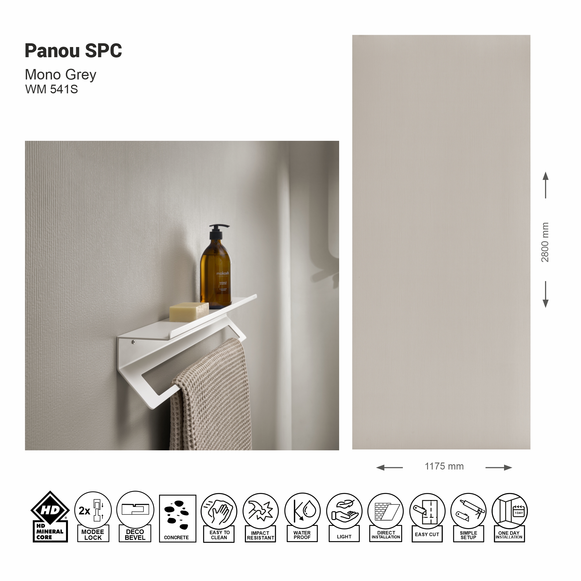Panou de perete SPC Mono Grey WMS 541S (Made in EU)