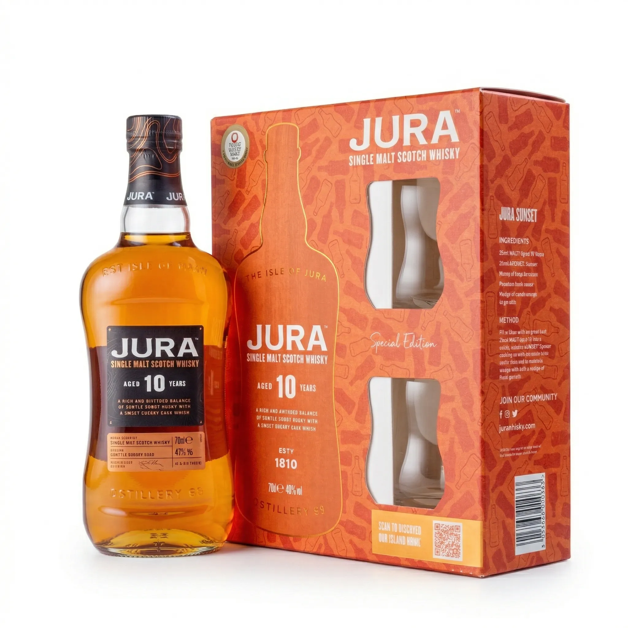 WHISKY JURA 10 Y.O.40% 0,7L+2 PAHARE