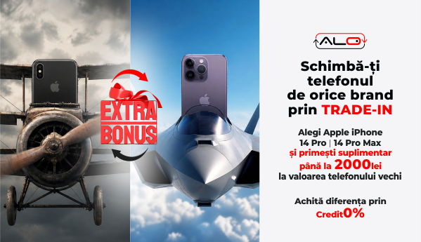 Alegi iPhone 14 Pro | 14 Pro Max prin Trade-In și primești 2000 lei EXTRA la evaluarea iphone-ului vechi