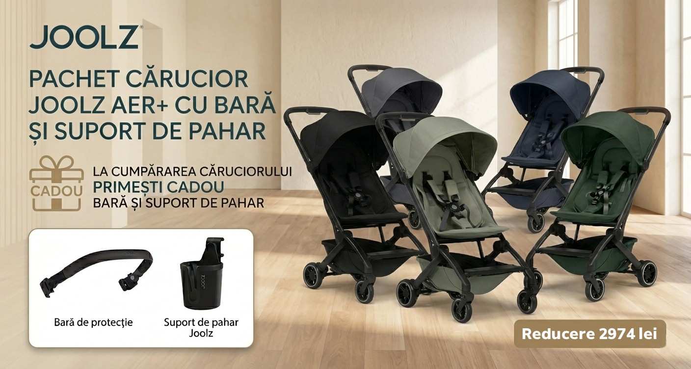 Promo Pachet cărucior Joolz Aer+ cu bară și suport de pahar