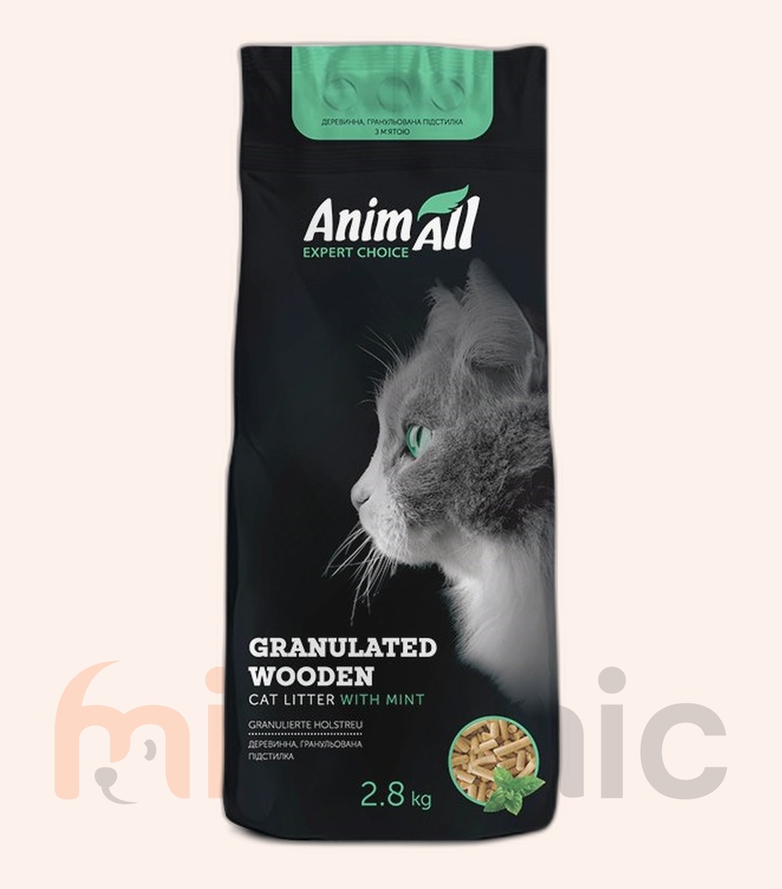 Древесный наполнитель AnimAll с ароматом мяты, 2,8 кг