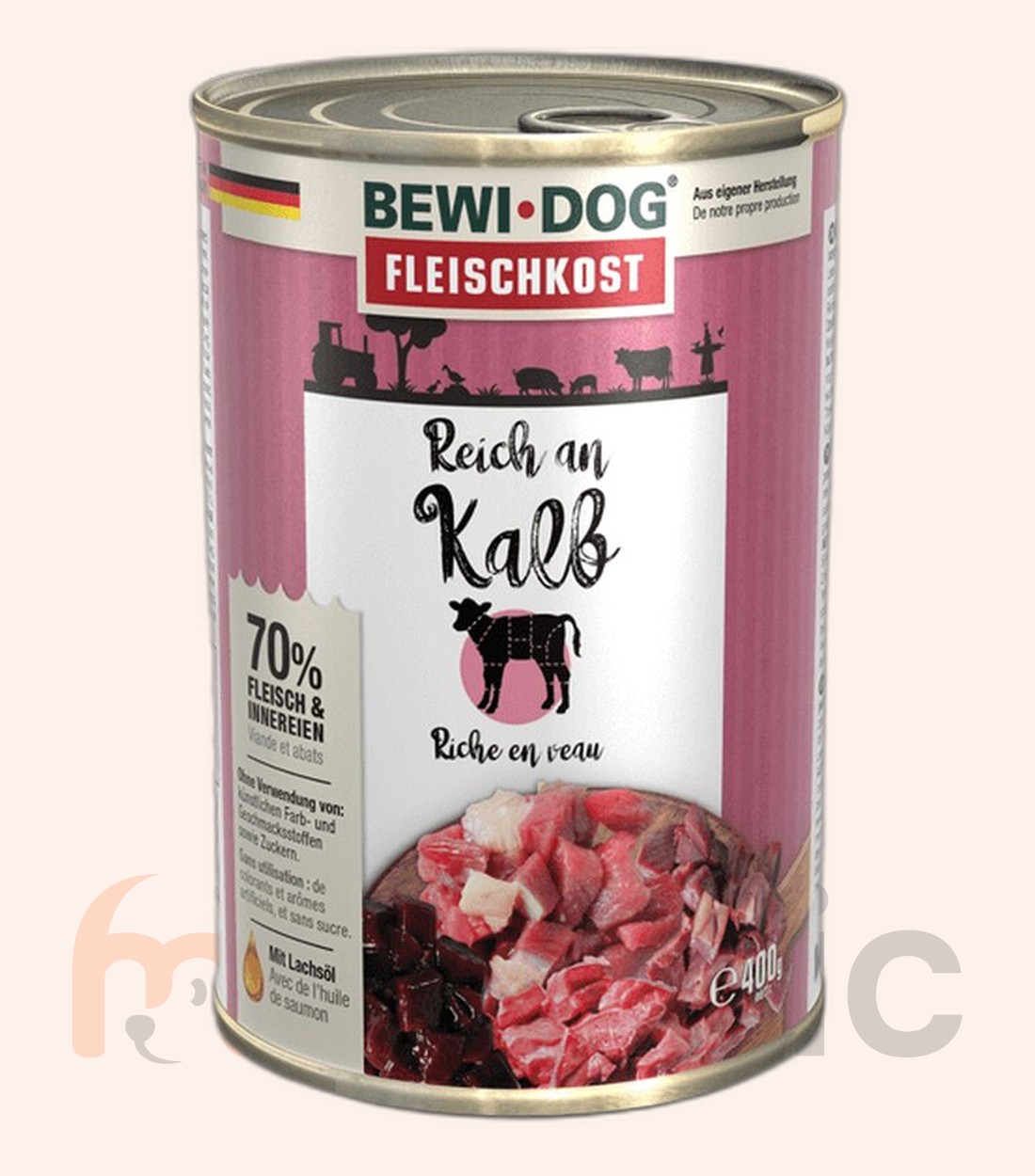 Conservă pentru câini Bewi Dog, bogat în vițel, 400 g