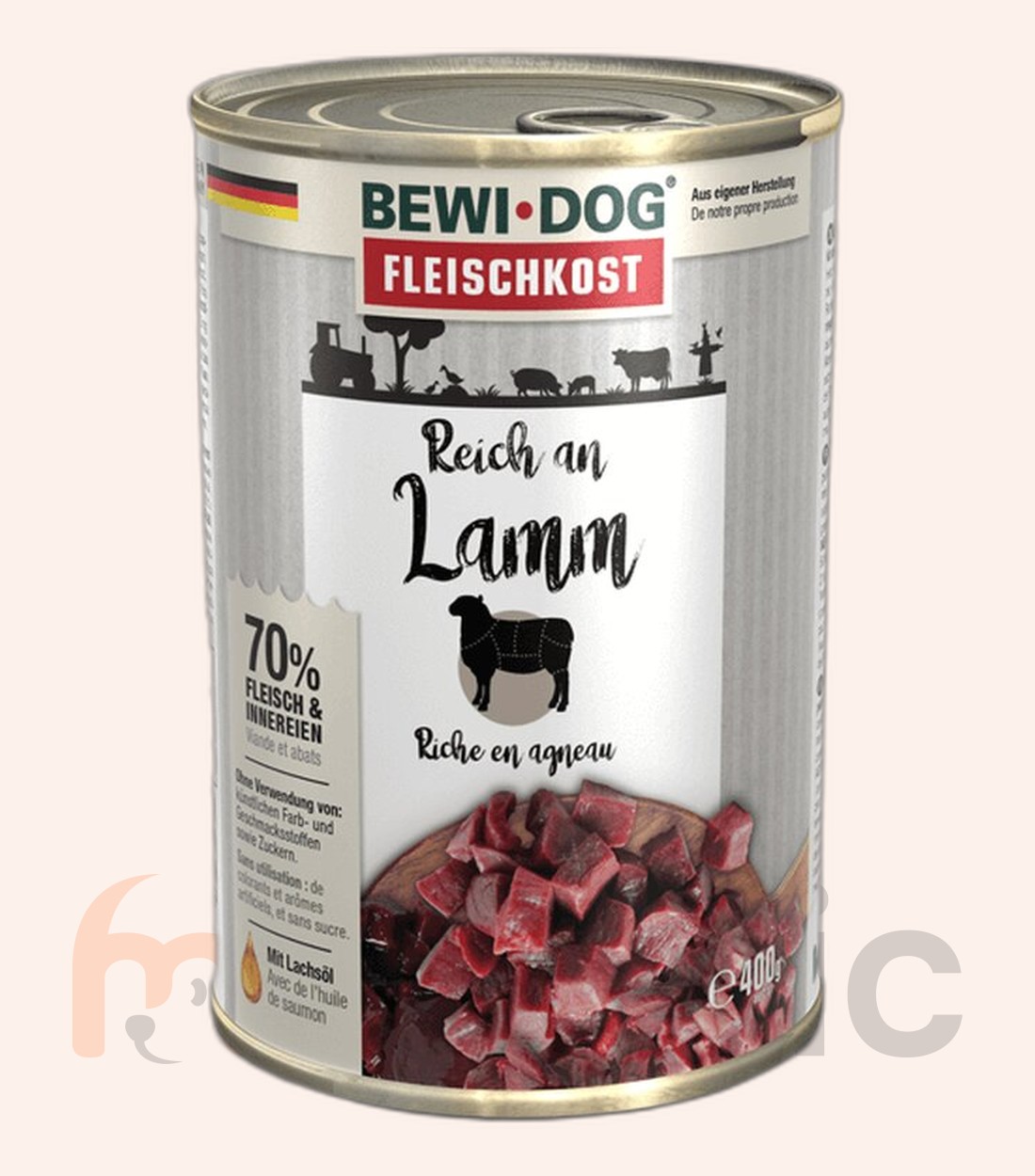 Conservă pentru câini Bewi Dog, bogat în miel, 400 g
