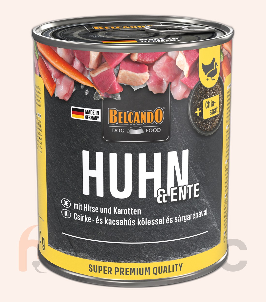 Conservă pentru câini Belcando Super Premium, pui și rață cu mei și morcovi, 800 g