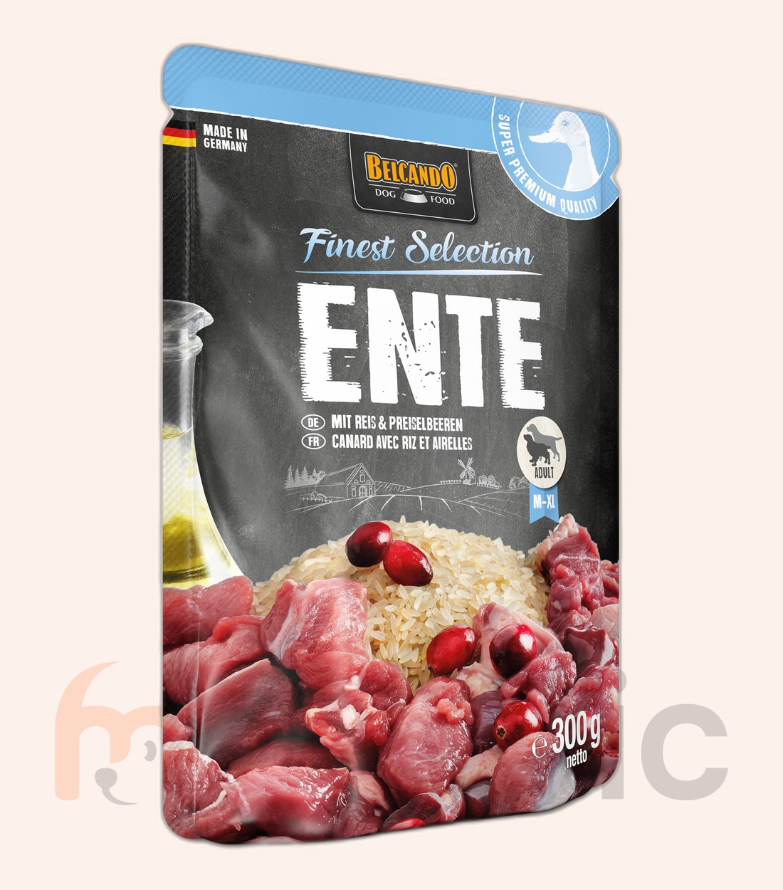 Hrană umedă pentru câini Belcando Finest Selection, rață cu orez și merișoare de munte, 300 g