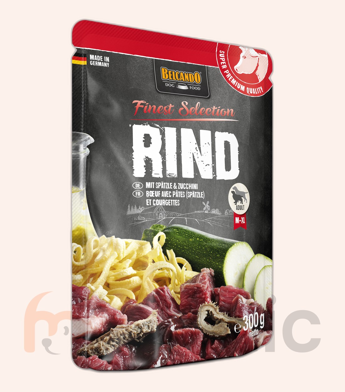 Hrană umedă pentru câini Belcando Finest Selection, vită cu tăiței de casă și dovlecei, 300 g