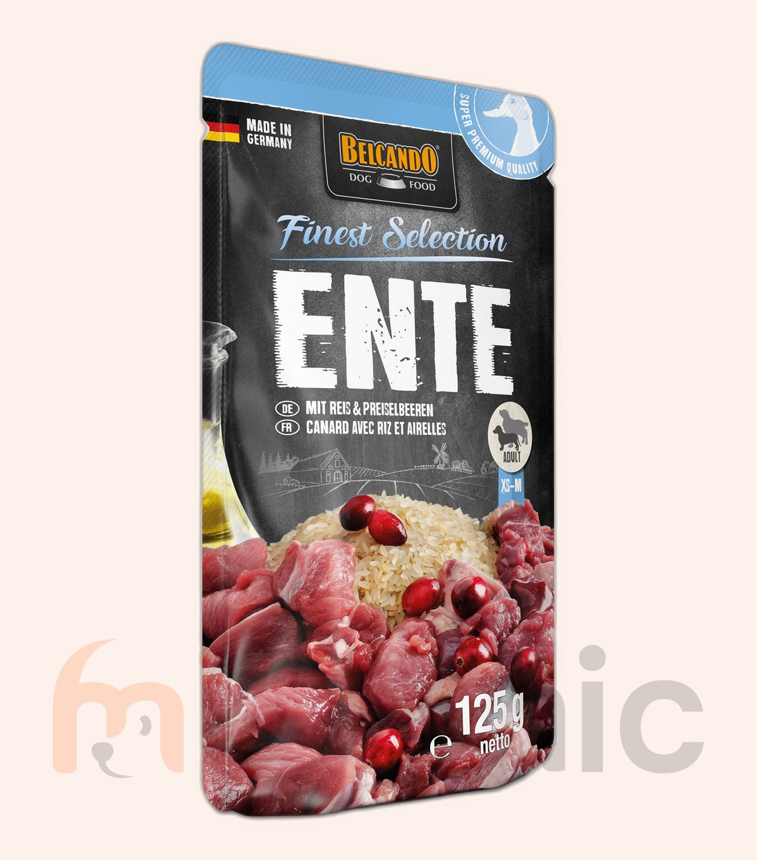 Hrană umedă pentru câini Belcando Finest Selection, rață cu orez și merișoare de munte, 125 g