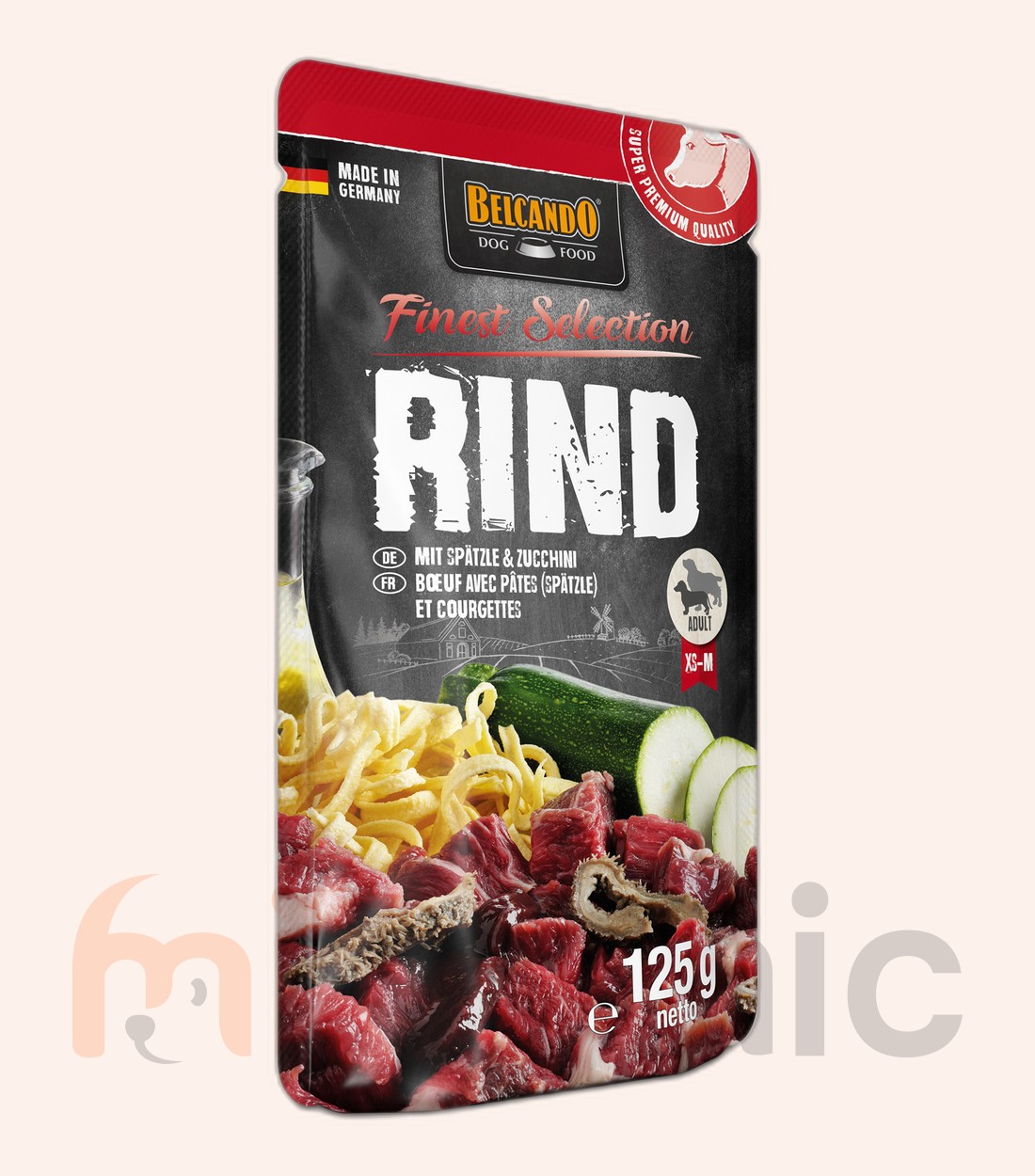 Hrană umedă pentru câini Belcando Finest Selection, vită cu tăiței de casă și dovlecei, 125 g