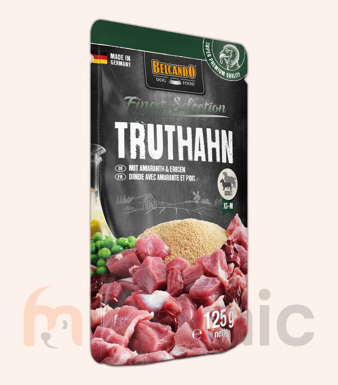 Hrană umedă pentru câini Belcando Finest Selection, curcan cu amarant și mazăre, 125 g