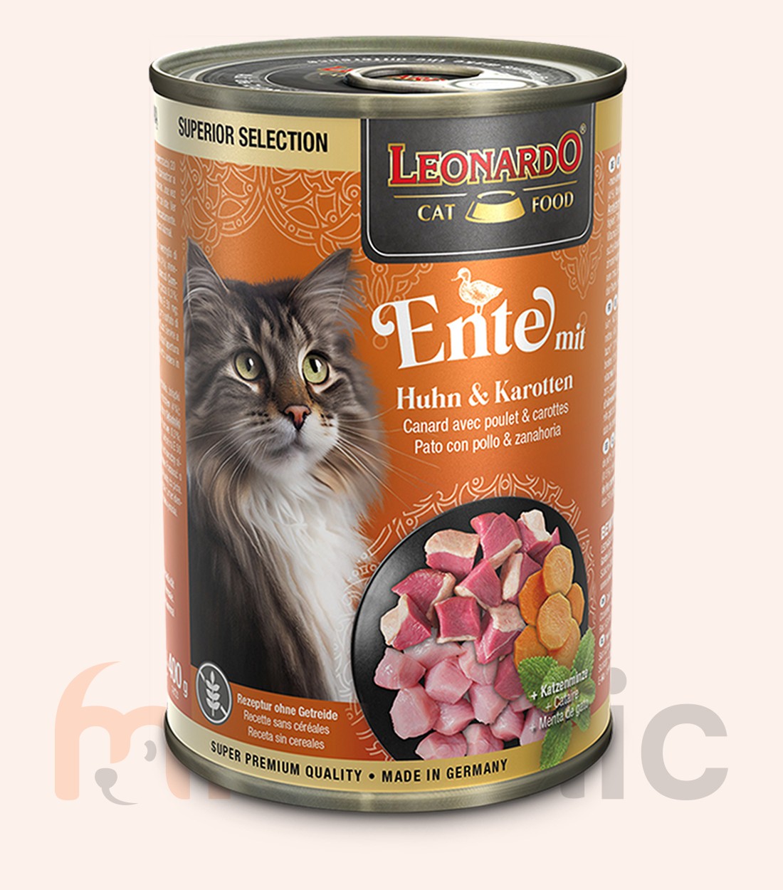 Conservă pentru pisici Leonardo Finest Selection, rață cu pui și morcovi, 400 g