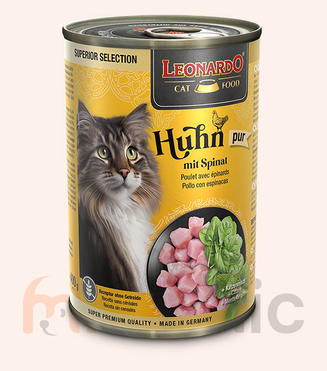 Conservă pentru pisici Leonardo Finest Selection, pui cu spanac, 400 g